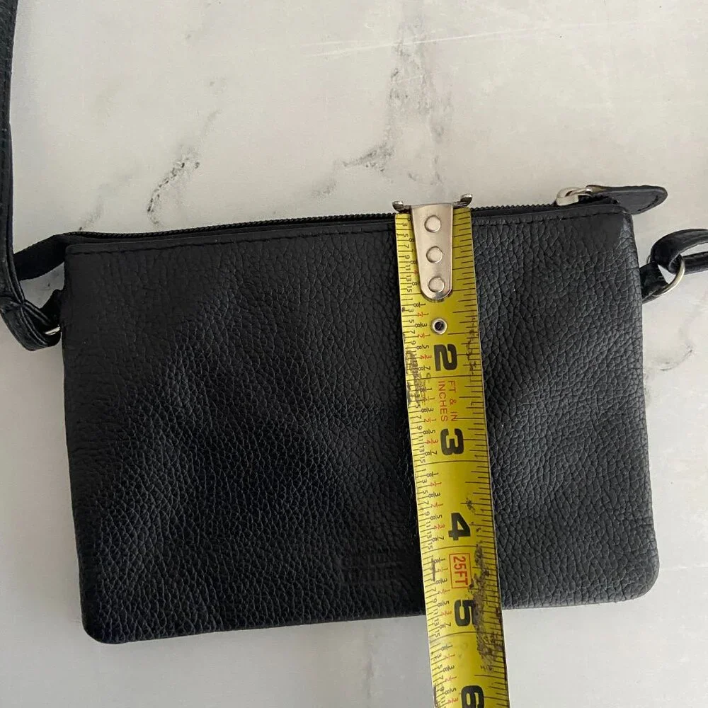Giani Bernini Black Double zipper Leather Crossbody Bag Purse Adjustable strap